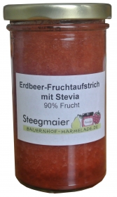 Erdbeer-Fruchtaufstrich mit Stevia, 90% Frucht, zuckerreduzierter Brotaufstrich, Inhalt: 250g