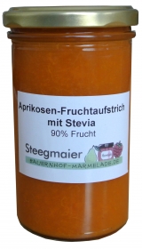 Aprikosen-Fruchtaufstrich mit Stevia, 90% Frucht, zuckerreduzierter Brotaufstrich, Inhalt: 250g